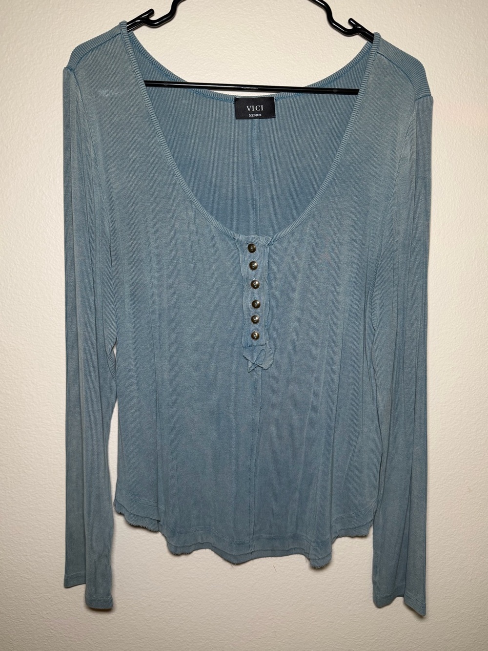VICI Ribbed Long Sleeve Comfy Relaxed Top Boho Medium Preppy Lounge